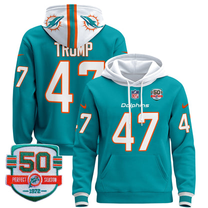 Men's Dolphins 50th 1972 Perfect Season Patch Pullover Hoodie - All Stitched