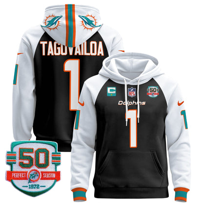 Men's Dolphins 50th 1972 Perfect Season Patch Pullover Hoodie - All Stitched
