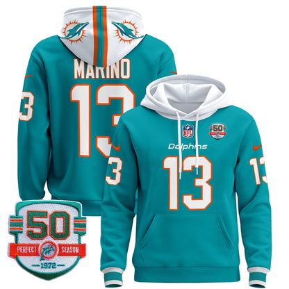 Men's Dolphins 50th 1972 Perfect Season Patch Pullover Hoodie - All Stitched