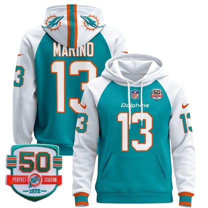 Men's Dolphins 50th 1972 Perfect Season Patch Pullover Hoodie - All Stitched