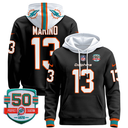 Men's Dolphins 50th 1972 Perfect Season Patch Pullover Hoodie - All Stitched