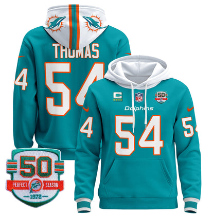 Men's Dolphins 50th 1972 Perfect Season Patch Pullover Hoodie - All Stitched