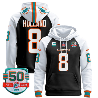 Men's Dolphins 50th 1972 Perfect Season Patch Pullover Hoodie - All Stitched