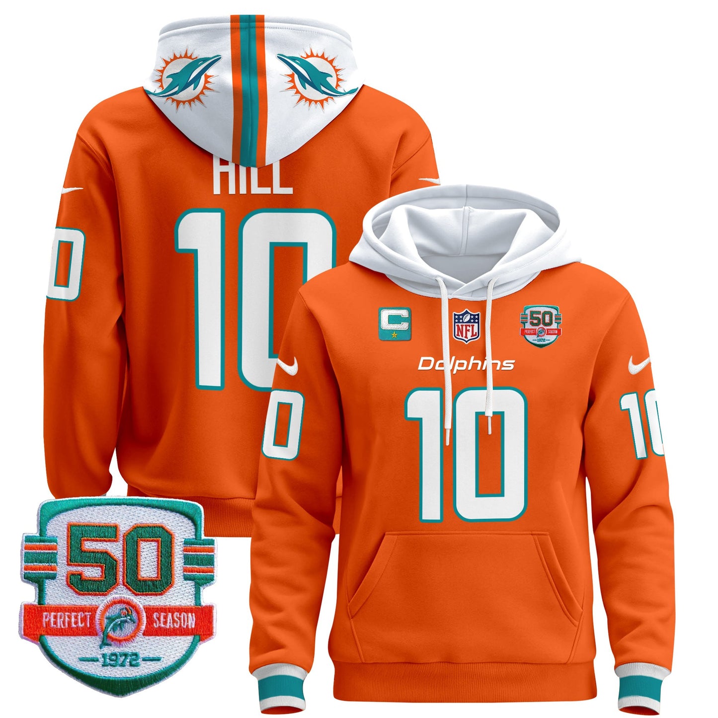Men's Dolphins 50th 1972 Perfect Season Patch Pullover Hoodie - All Stitched