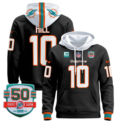 Men's Dolphins 50th 1972 Perfect Season Patch Pullover Hoodie - All Stitched