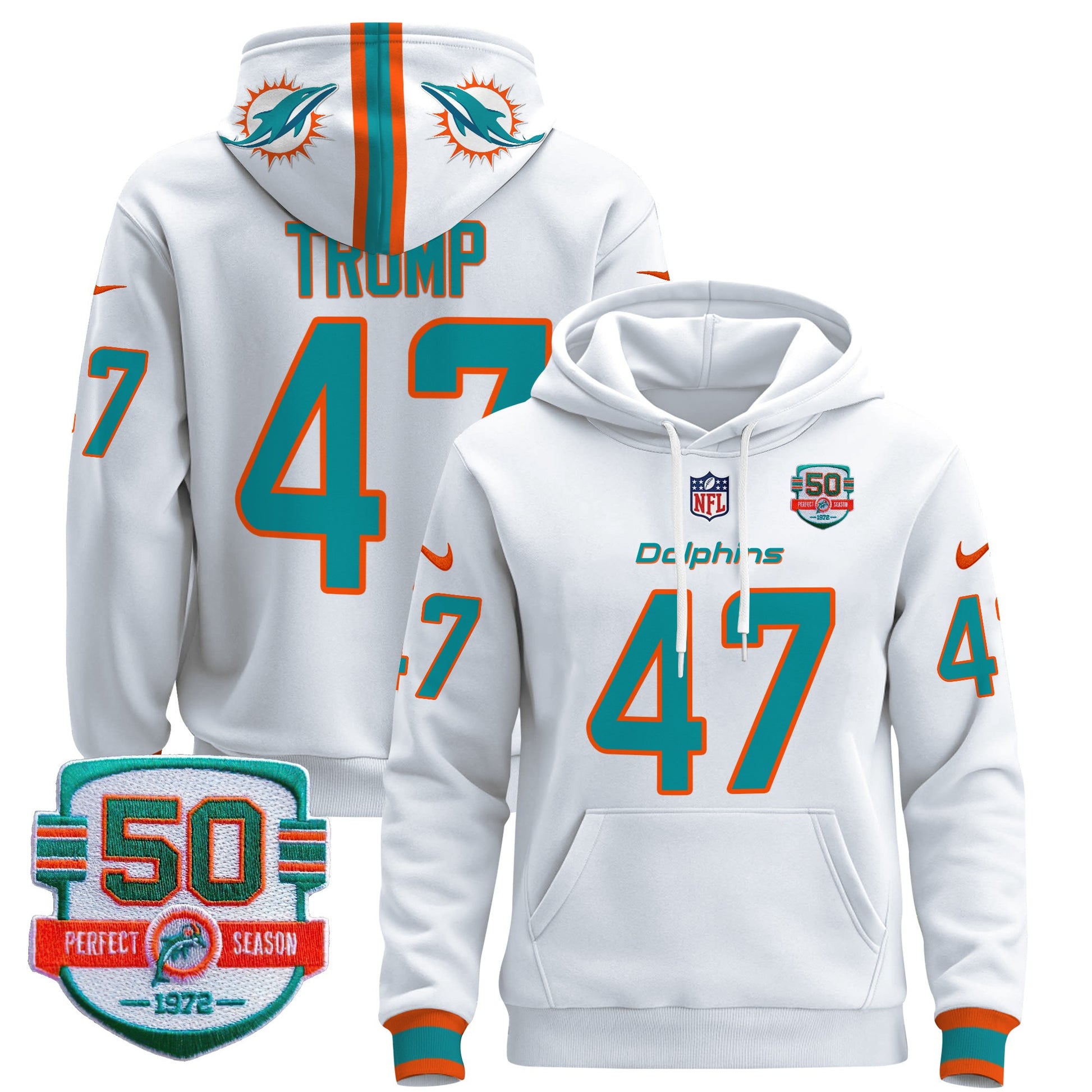 Men's Dolphins 50th 1972 Perfect Season Patch Pullover Hoodie - All Stitched