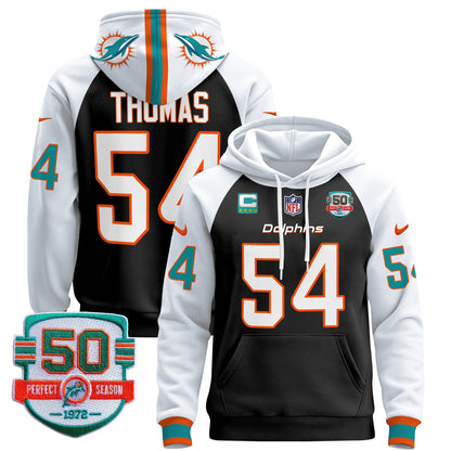 Men's Dolphins 50th 1972 Perfect Season Patch Pullover Hoodie - All Stitched