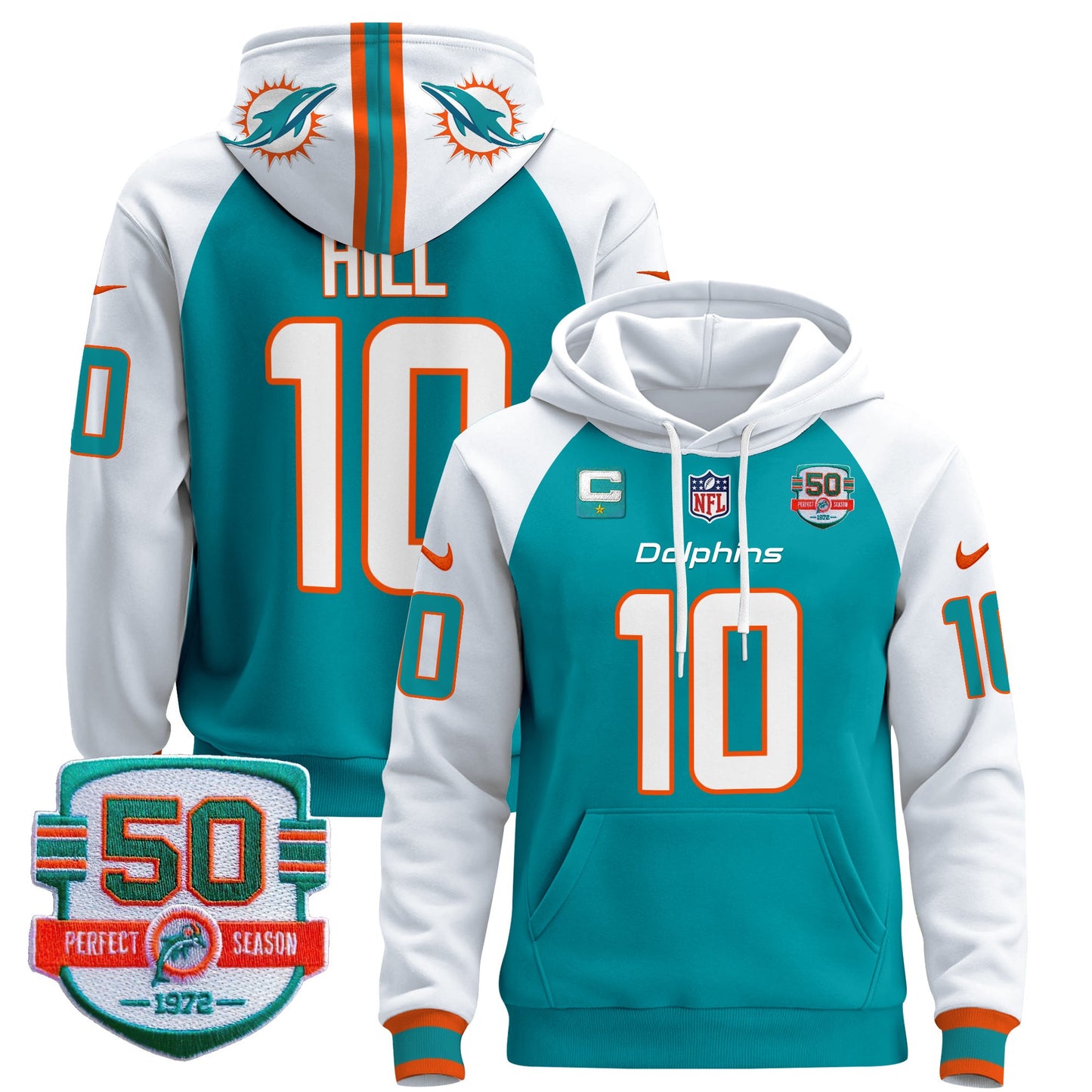 Men's Dolphins 50th 1972 Perfect Season Patch Pullover Hoodie - All Stitched