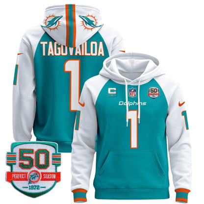 Men's Dolphins 50th 1972 Perfect Season Patch Pullover Hoodie - All Stitched