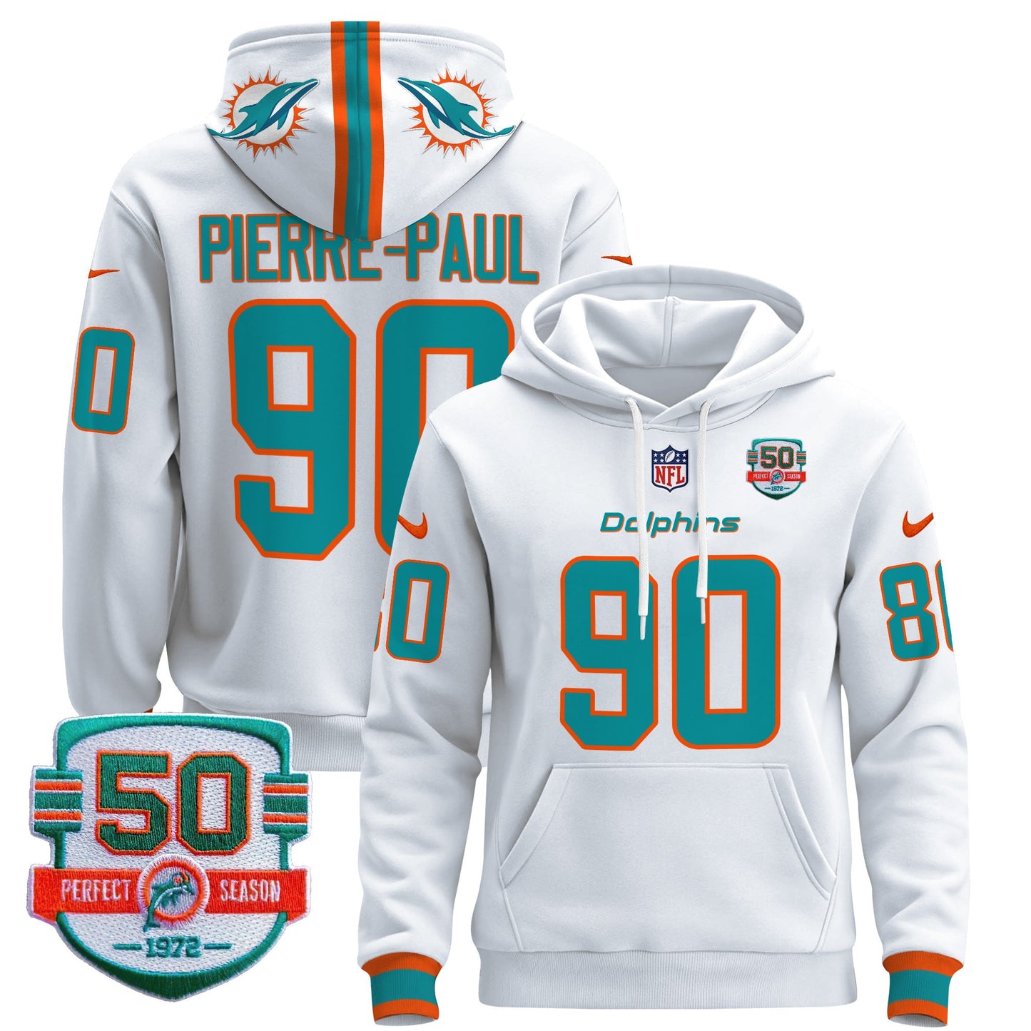 Men's Dolphins 50th 1972 Perfect Season Patch Pullover Hoodie - All Stitched