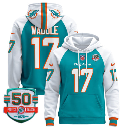 Men's Dolphins 50th 1972 Perfect Season Patch Pullover Hoodie - All Stitched
