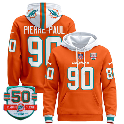 Men's Dolphins 50th 1972 Perfect Season Patch Pullover Hoodie - All Stitched