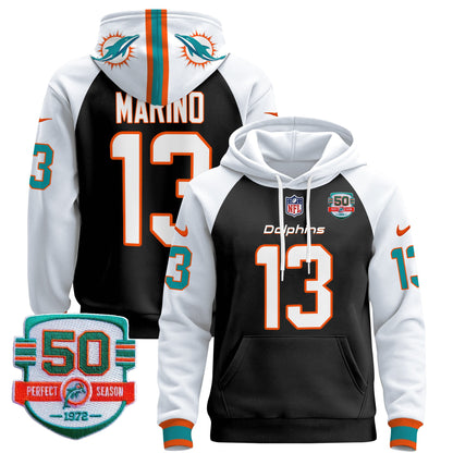 Men's Dolphins 50th 1972 Perfect Season Patch Pullover Hoodie - All Stitched