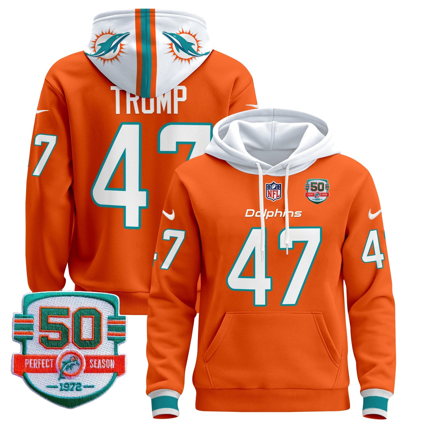 Men's Dolphins 50th 1972 Perfect Season Patch Pullover Hoodie - All Stitched