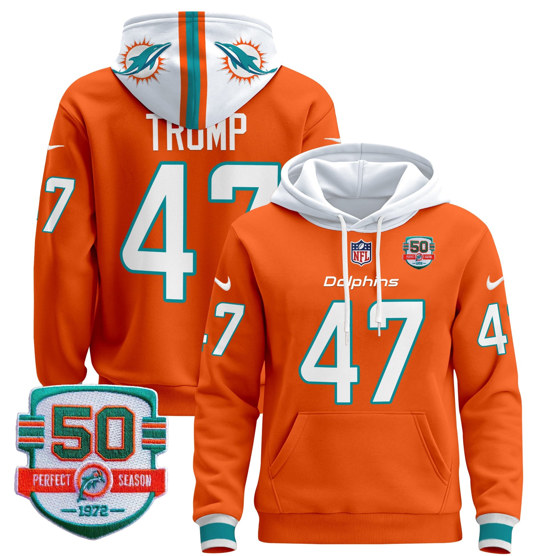 Men's Dolphins 50th 1972 Perfect Season Patch Pullover Hoodie - All Stitched
