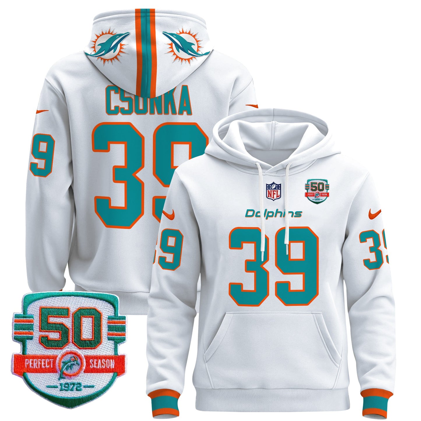 Men's Dolphins 50th 1972 Perfect Season Patch Pullover Hoodie - All Stitched