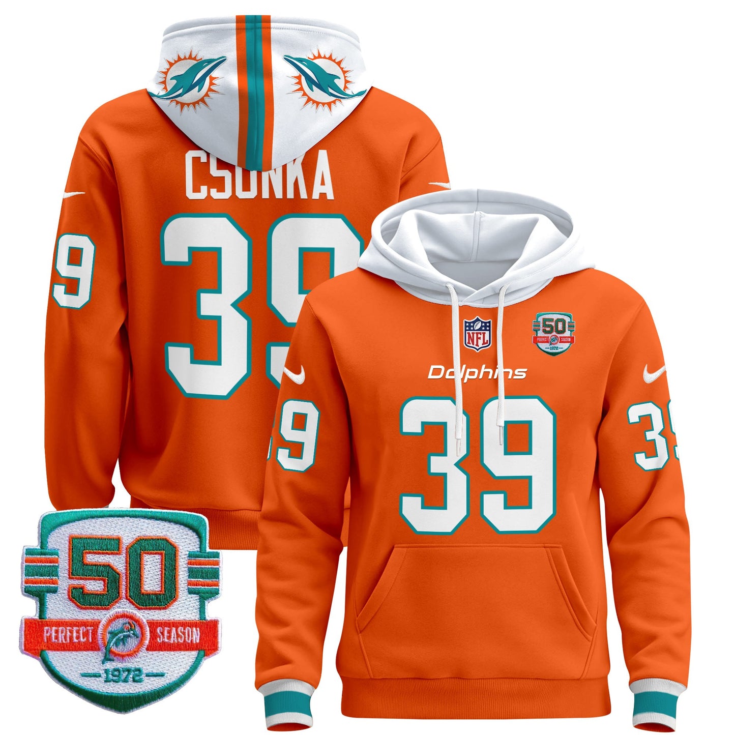 Men's Dolphins 50th 1972 Perfect Season Patch Pullover Hoodie - All Stitched
