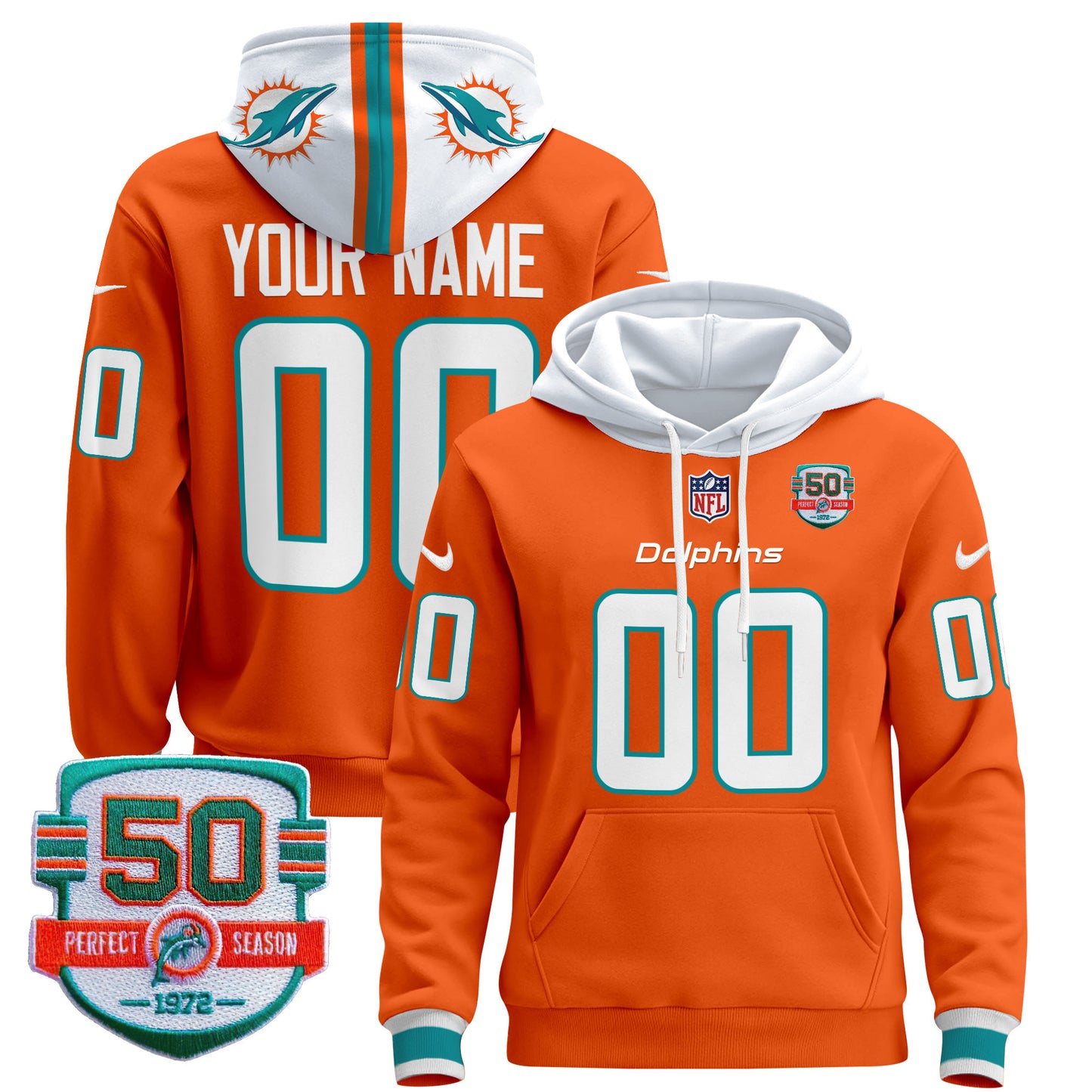 Dolphins 50th 1972 Perfect Season Patch Custom Pullover Hoodie - All Stitched