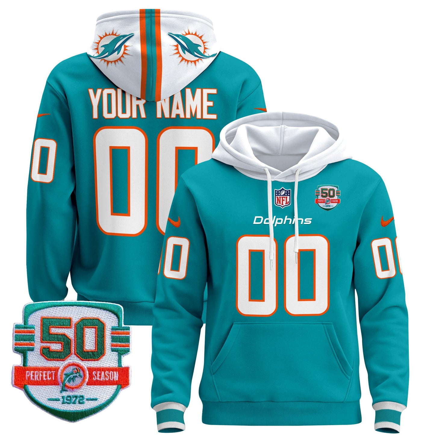 Dolphins 50th 1972 Perfect Season Patch Custom Pullover Hoodie - All Stitched