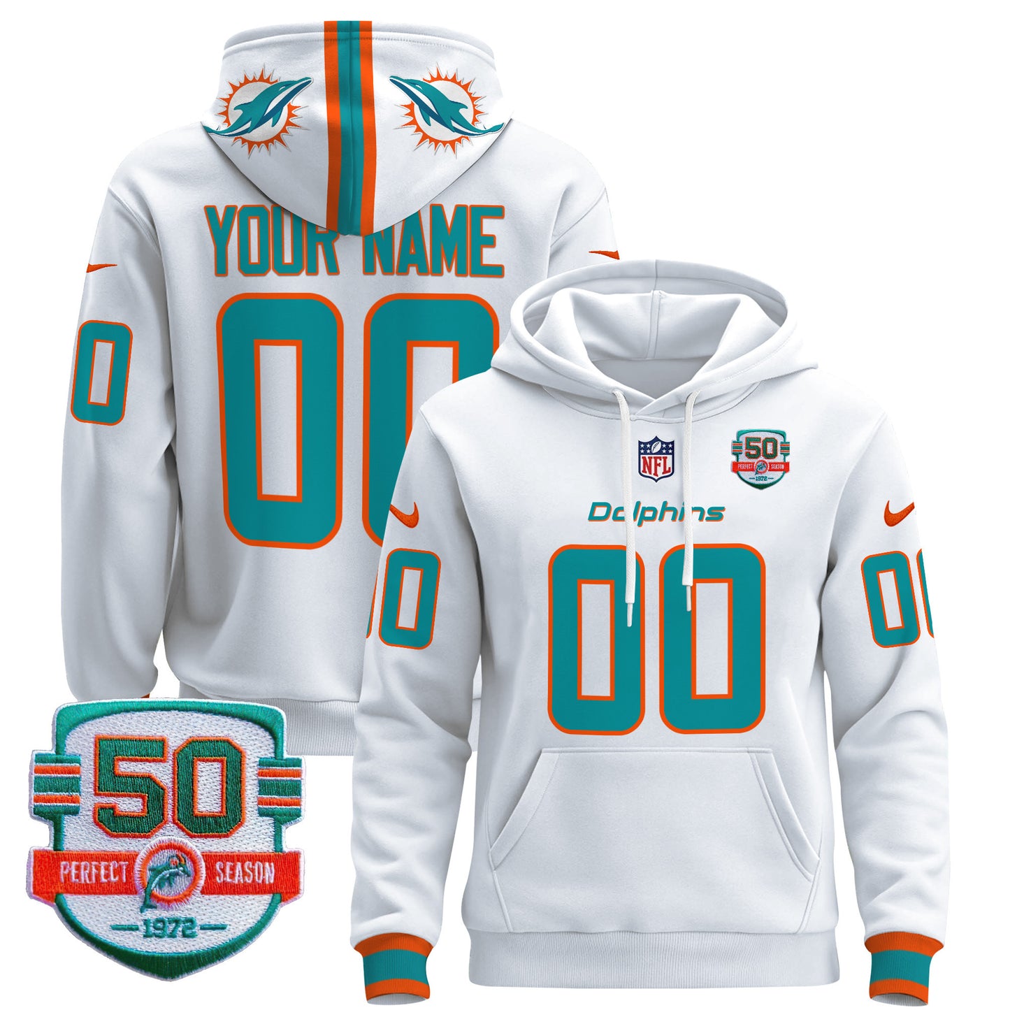 Dolphins 50th 1972 Perfect Season Patch Custom Pullover Hoodie - All Stitched