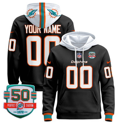 Dolphins 50th 1972 Perfect Season Patch Custom Pullover Hoodie - All Stitched