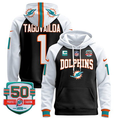 Men's Dolphins 50th 1972 Perfect Season Patch Pullover Hoodie V2 - All Stitched