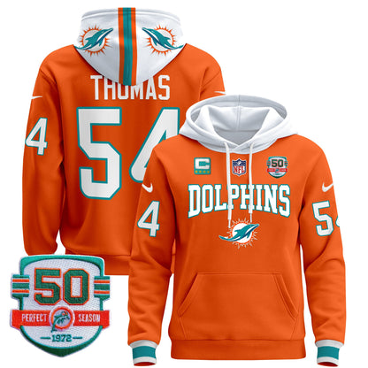 Men's Dolphins 50th 1972 Perfect Season Patch Pullover Hoodie V2 - All Stitched
