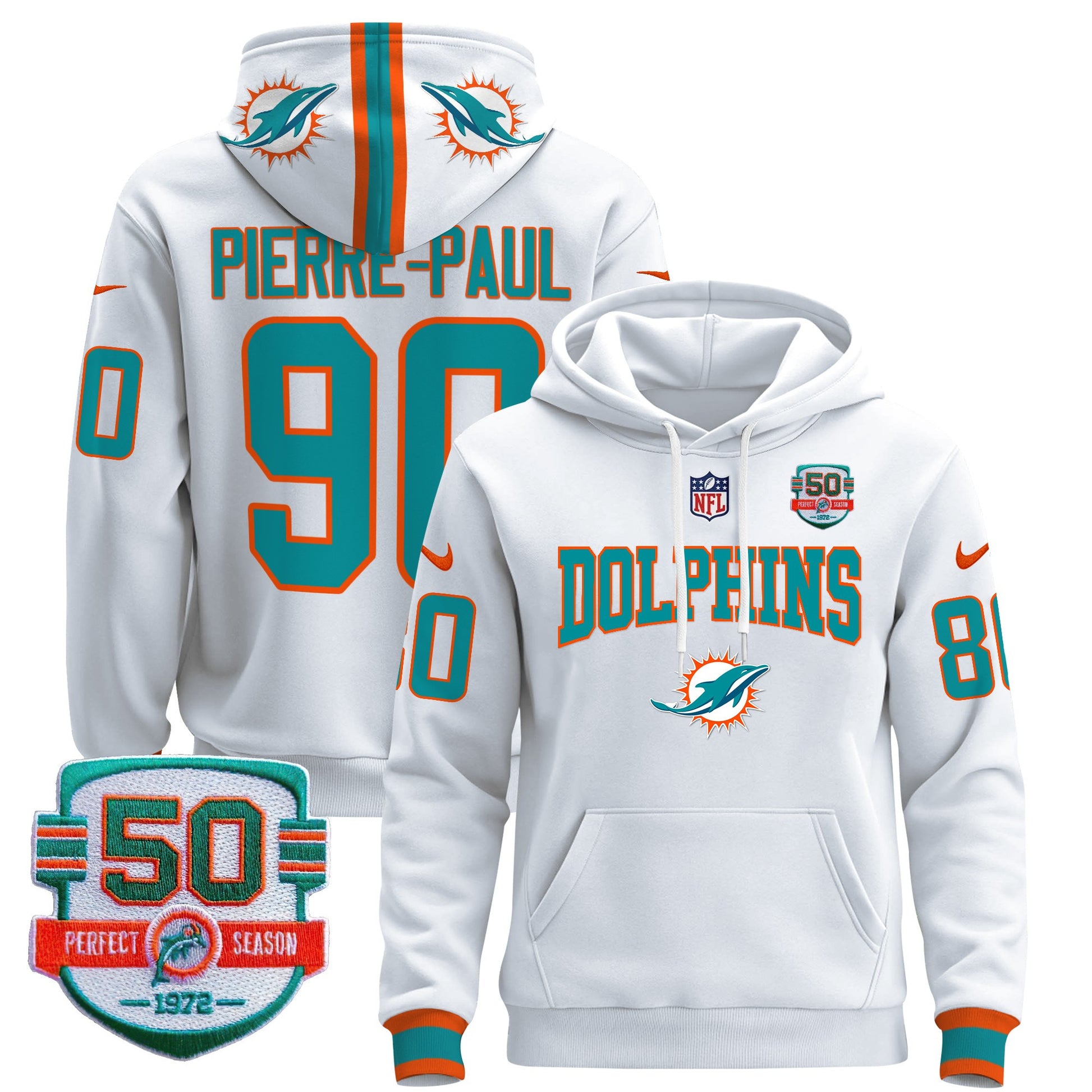 Men's Dolphins 50th 1972 Perfect Season Patch Pullover Hoodie V2 - All Stitched