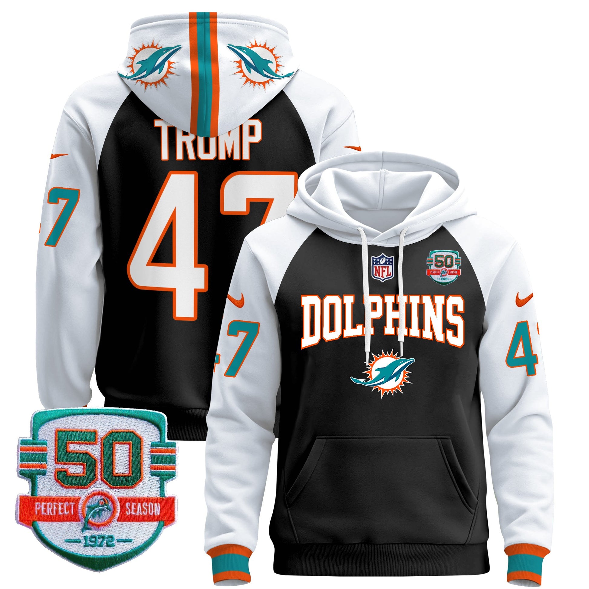 Men's Dolphins 50th 1972 Perfect Season Patch Pullover Hoodie V2 - All Stitched