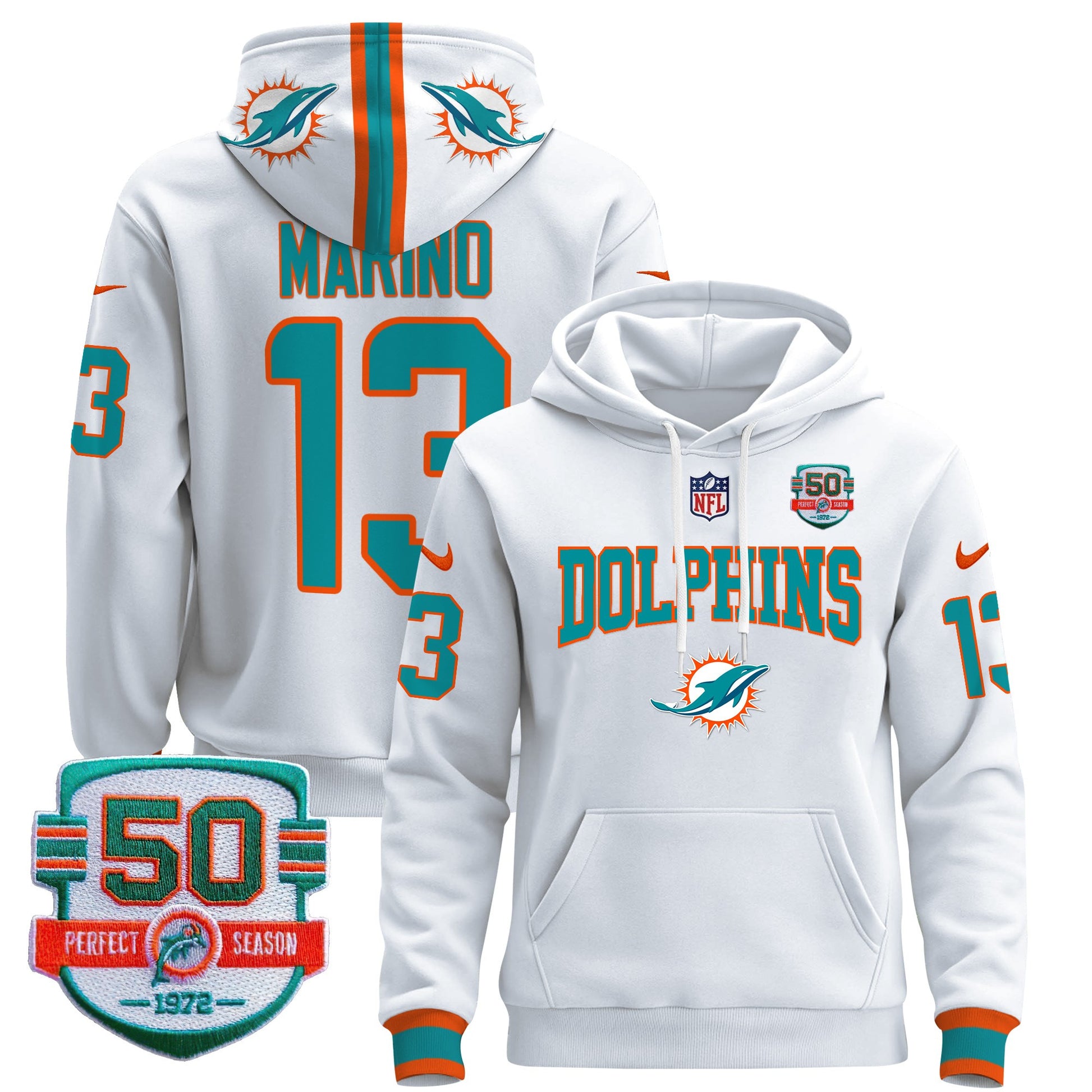 Men's Dolphins 50th 1972 Perfect Season Patch Pullover Hoodie V2 - All Stitched