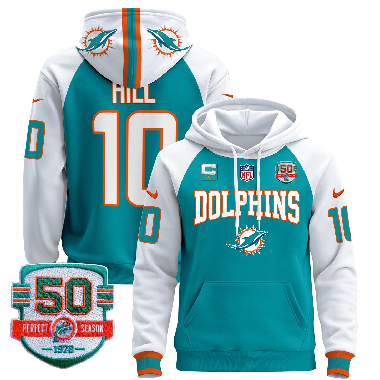 Men's Dolphins 50th 1972 Perfect Season Patch Pullover Hoodie V2 - All Stitched