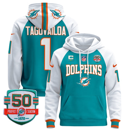 Men's Dolphins 50th 1972 Perfect Season Patch Pullover Hoodie V2 - All Stitched