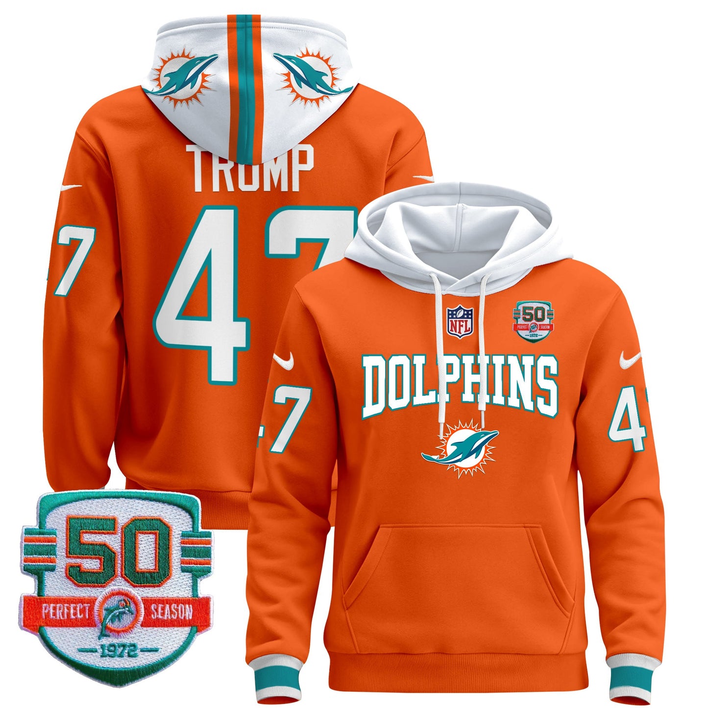 Men's Dolphins 50th 1972 Perfect Season Patch Pullover Hoodie V2 - All Stitched