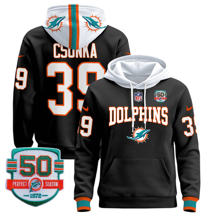 Men's Dolphins 50th 1972 Perfect Season Patch Pullover Hoodie V2 - All Stitched