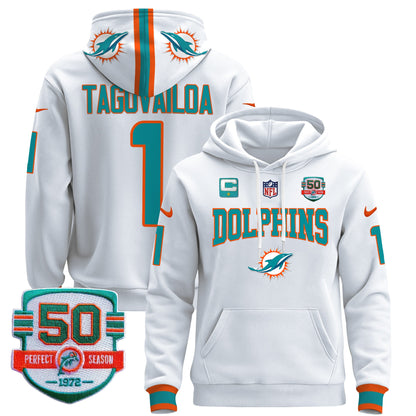Men's Dolphins 50th 1972 Perfect Season Patch Pullover Hoodie V2 - All Stitched