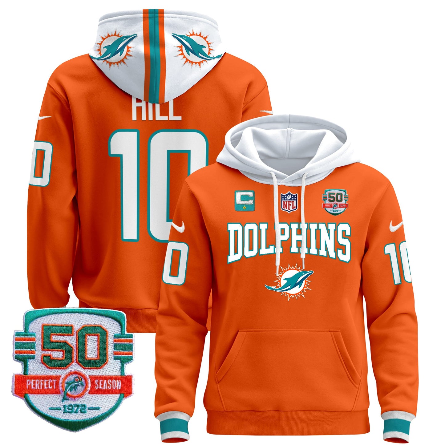 Men's Dolphins 50th 1972 Perfect Season Patch Pullover Hoodie V2 - All Stitched
