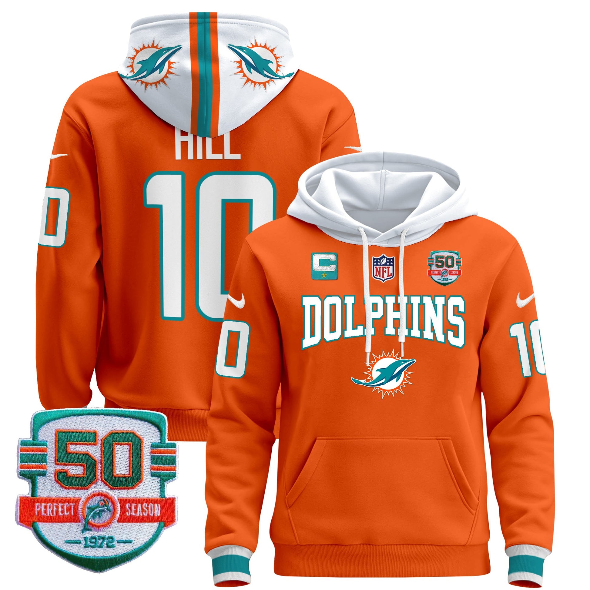 Men's Dolphins 50th 1972 Perfect Season Patch Pullover Hoodie V2 - All Stitched