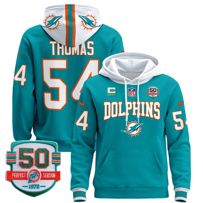 Men's Dolphins 50th 1972 Perfect Season Patch Pullover Hoodie V2 - All Stitched