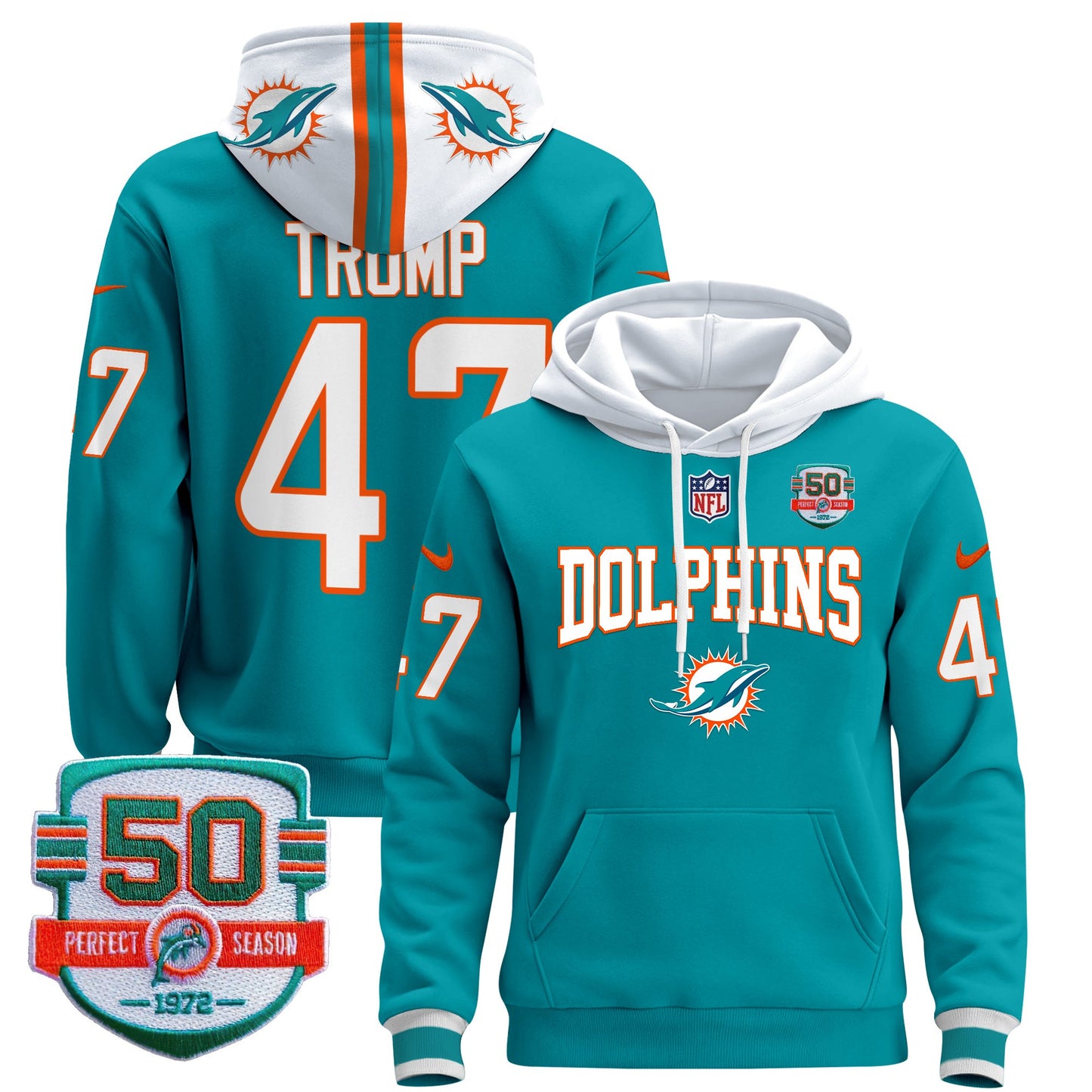 Men's Dolphins 50th 1972 Perfect Season Patch Pullover Hoodie V2 - All Stitched