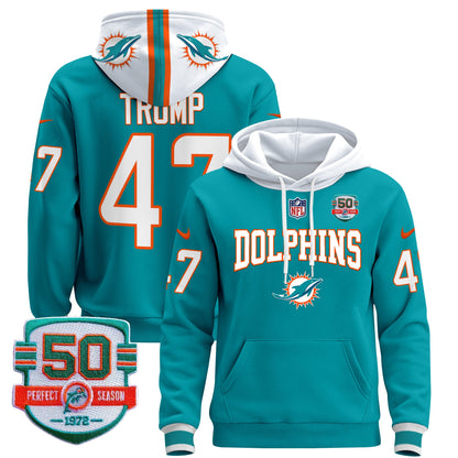 Men's Dolphins 50th 1972 Perfect Season Patch Pullover Hoodie V2 - All Stitched