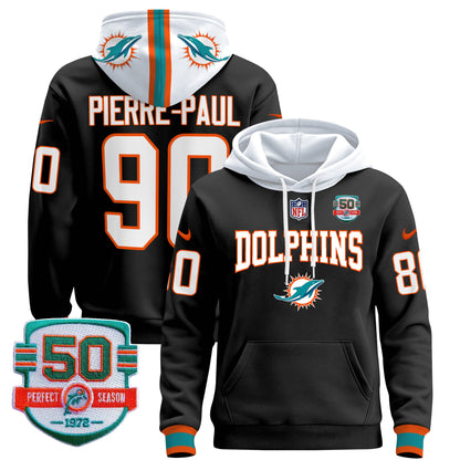 Men's Dolphins 50th 1972 Perfect Season Patch Pullover Hoodie V2 - All Stitched