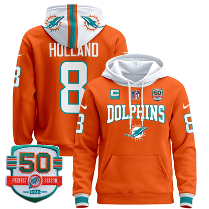 Men's Dolphins 50th 1972 Perfect Season Patch Pullover Hoodie V2 - All Stitched
