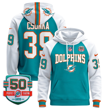 Men's Dolphins 50th 1972 Perfect Season Patch Pullover Hoodie V2 - All Stitched