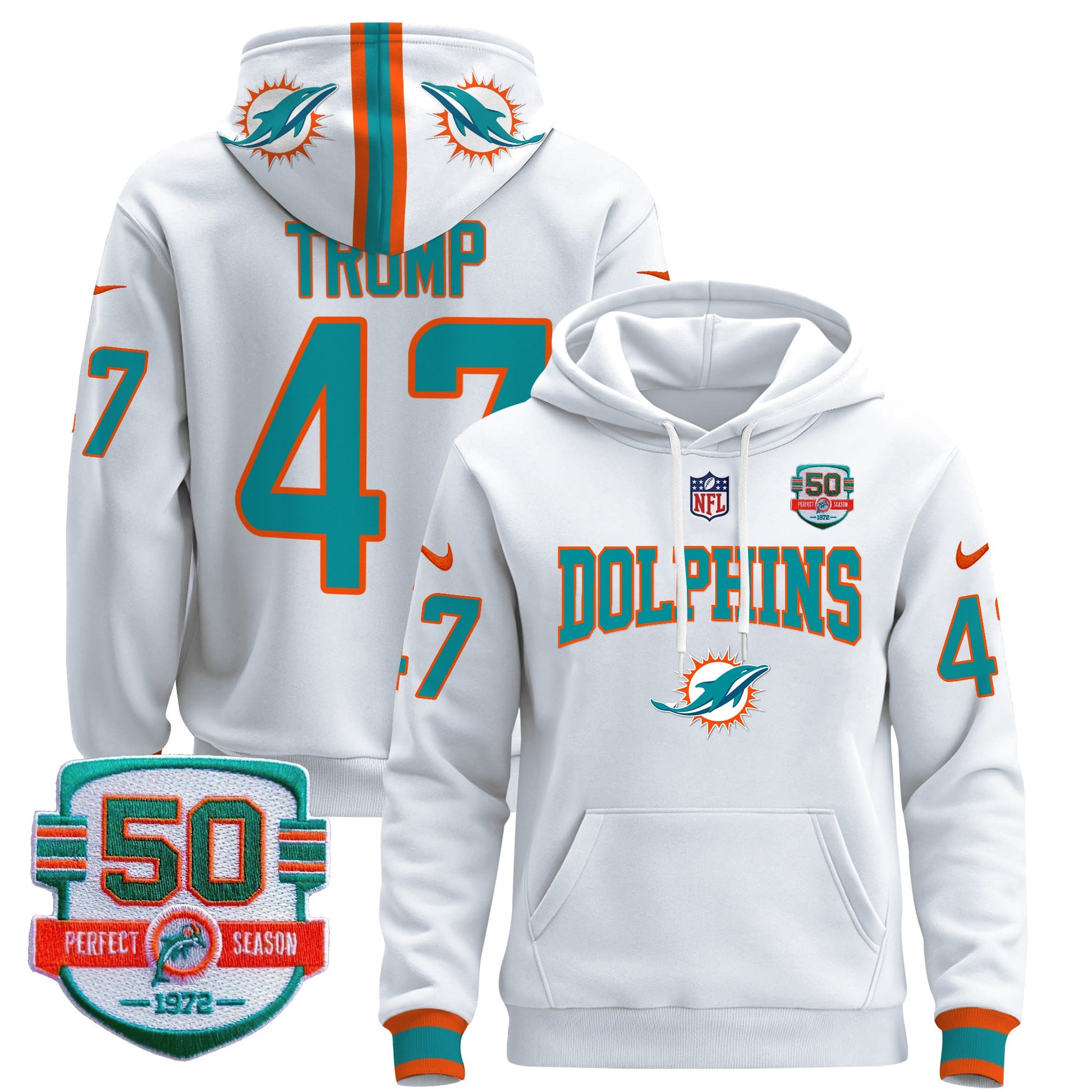 Men's Dolphins 50th 1972 Perfect Season Patch Pullover Hoodie V2 - All Stitched