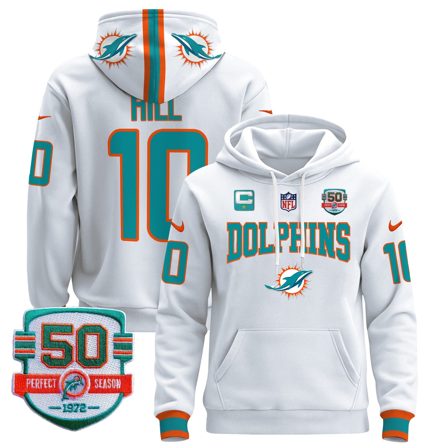 Men's Dolphins 50th 1972 Perfect Season Patch Pullover Hoodie V2 - All Stitched