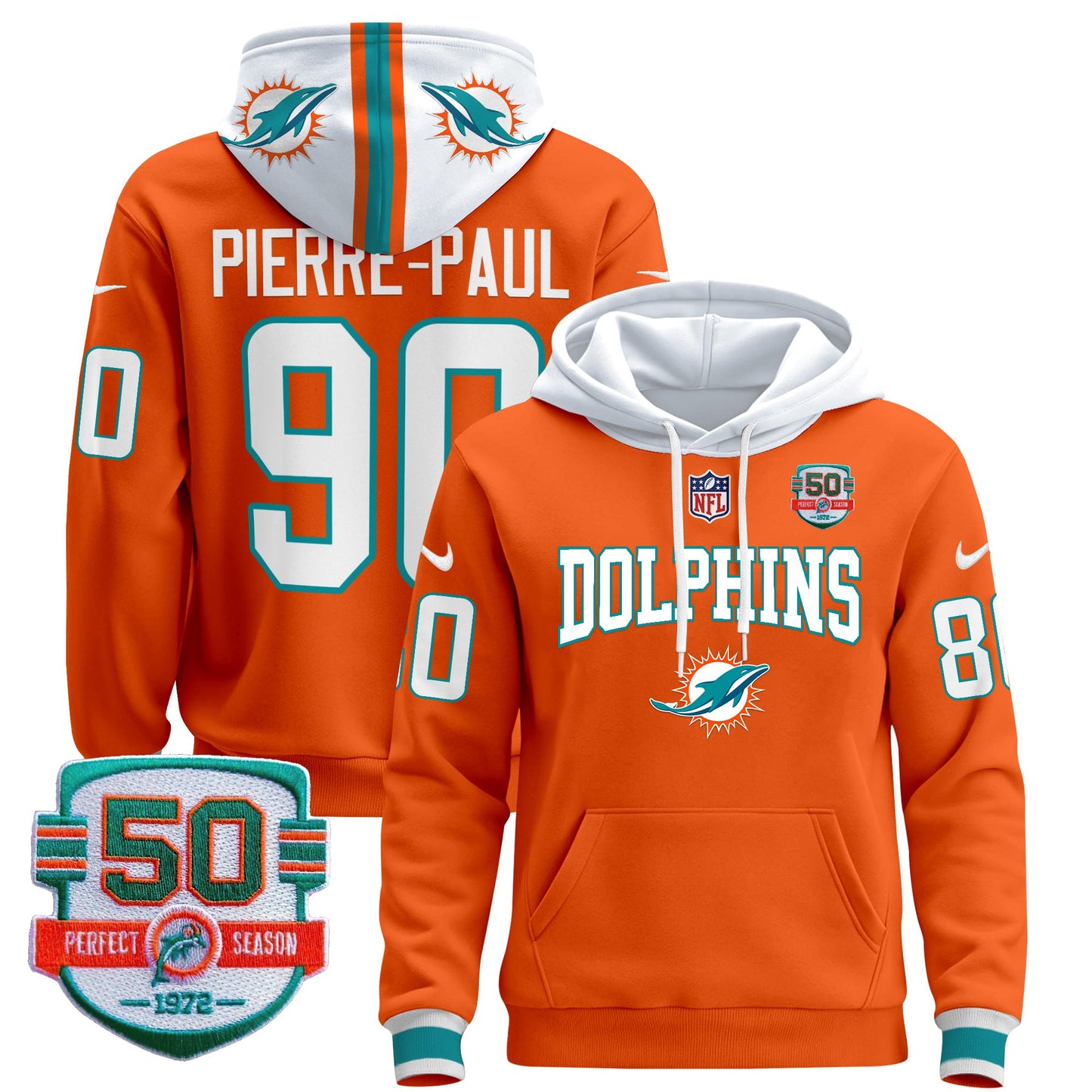 Men's Dolphins 50th 1972 Perfect Season Patch Pullover Hoodie V2 - All Stitched