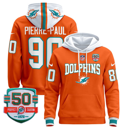 Men's Dolphins 50th 1972 Perfect Season Patch Pullover Hoodie V2 - All Stitched