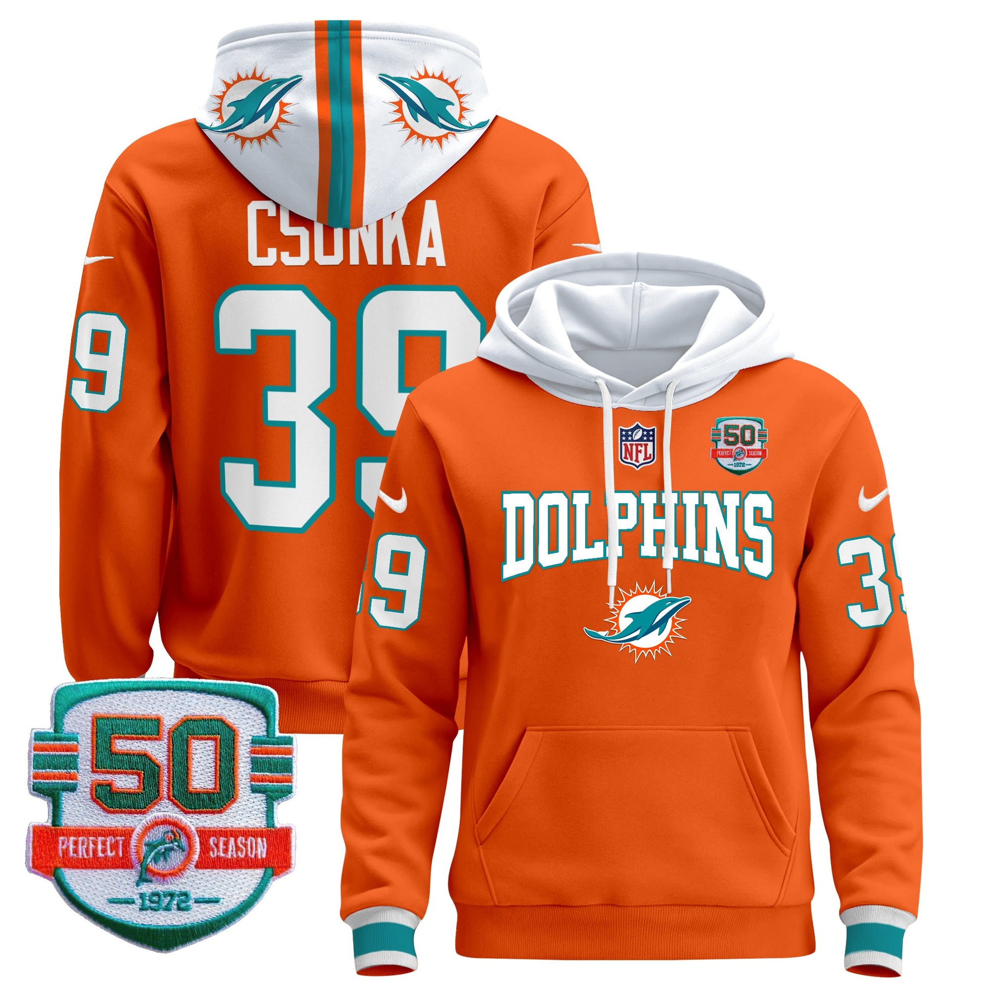 Men's Dolphins 50th 1972 Perfect Season Patch Pullover Hoodie V2 - All Stitched