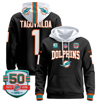 Men's Dolphins 50th 1972 Perfect Season Patch Pullover Hoodie V2 - All Stitched