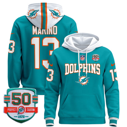 Men's Dolphins 50th 1972 Perfect Season Patch Pullover Hoodie V2 - All Stitched